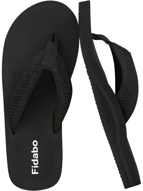 Men\'s Black Flip Flops With Arch Support Comfortable Yoga Mat Sandals Casual main image 2